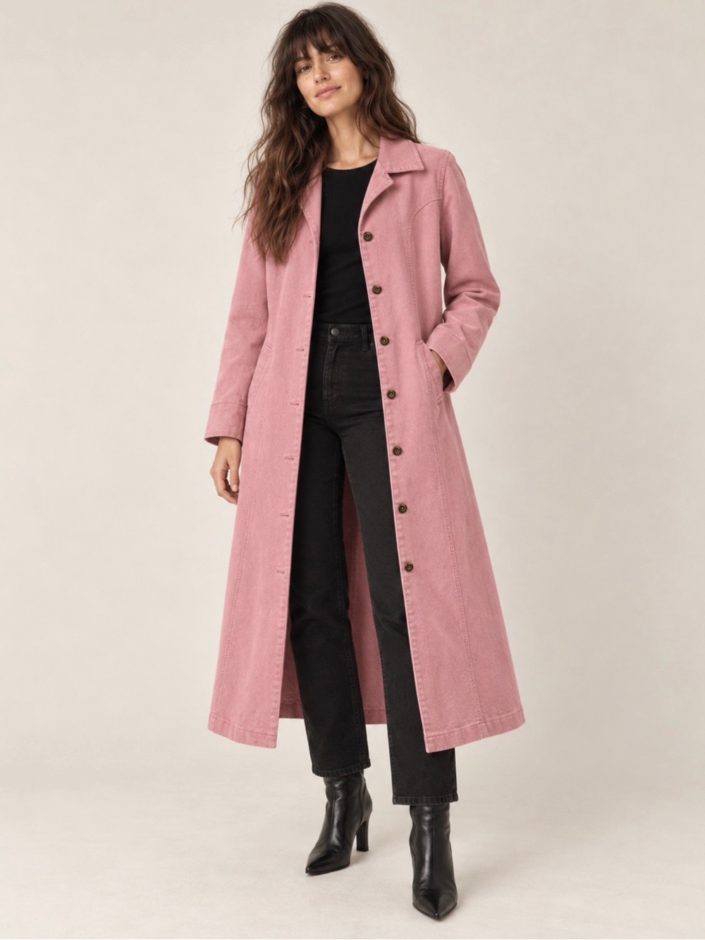Vintage Linda Lundström Pink Cotton Duster Coat Made in Canada Longline Maxi M/L